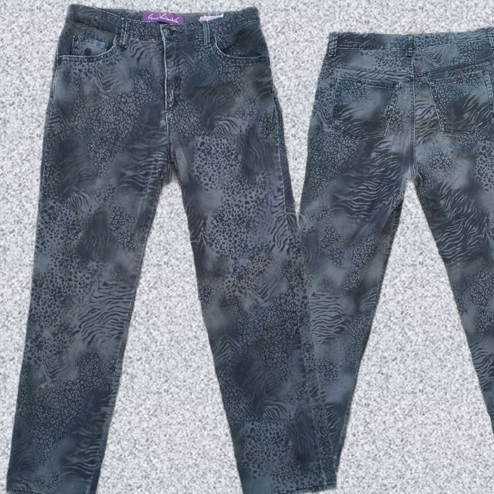 GV Amanda Black Grey 2-Tone Jeans Texture Petite Size 10 Gloria Vanderbilt